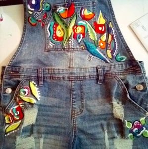 Hand painted overalls shorts